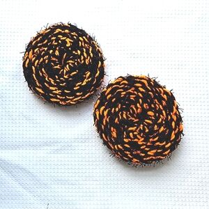 Handmade Reusable Kitchen Scrubbies Set of 2 Black Orange